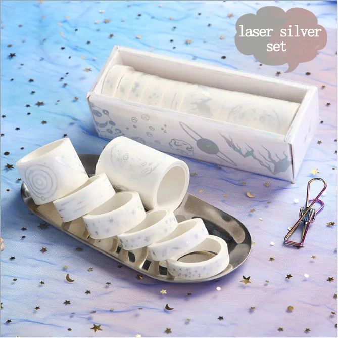 10rollsTape washi tape masking tape stationery stickers scrapbooking decorative notebook diary Journal girl school Gilding - Цвет: laser sliver