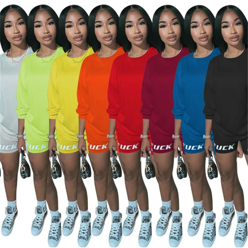 

Letter Print Causal two piece set biker shorts set tracksuit women summer short set Clothing T Shirt and Bodycon Biker Shorts