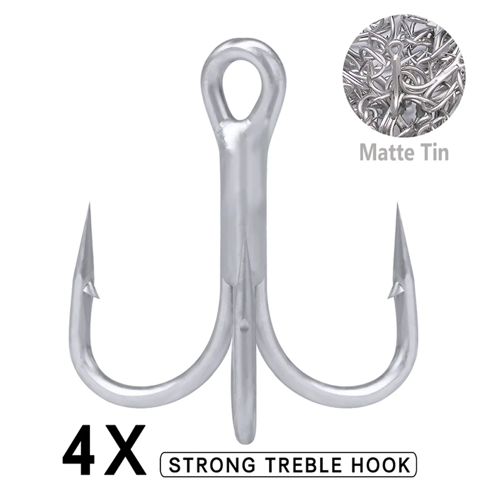 

Saltwater Fishing Hook 5/10pcs 4X Matte Tin Treble Hook 4/0-3/0-2/0-1/0-4-6-8# Super Sharp High-Carbon Steel High Strength Hooks