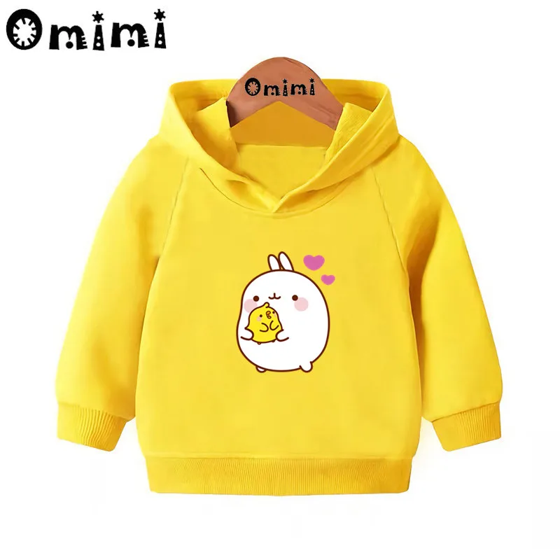 Детские толстовки с героями мультфильмов Molang and Piupiu; детские толстовки с капюшоном; крутой пуловер для малышей; топы для девочек и мальчиков; осенняя одежда; KMT5217