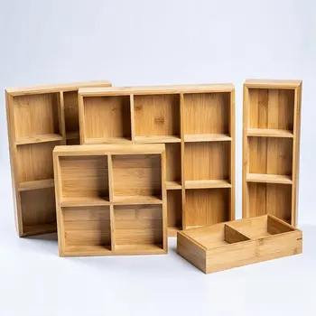 

Bamboo Storage Case Kitchen Storage Box For Fruit Living Room Household Storage Holder Tray 2/3/4/6/9 Grids