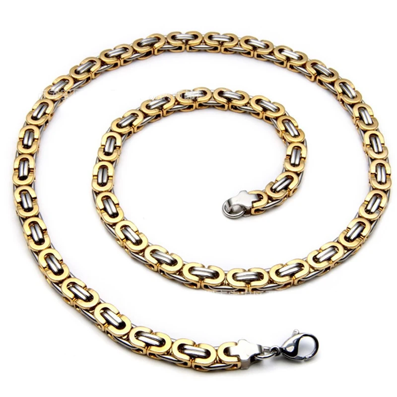 silver gold Tone Oulai777 мужское ожерелье из нержавеющей стали кубинские звенья цепи ожерелье s хип-хоп тормозное ожерелье Золотое плоское Королевское рок мужские аксессуары - Окраска металла: silver gold Tone