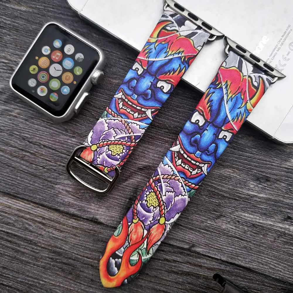 Хип-хоп натуральная кожа ремешок для Apple watch 38 мм 40 мм 42 мм 44 мм Ван Гог арт браслет с принтом ремешок для iwatch серии 5 4 3 2