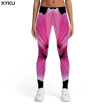 

KYKU Brand Flower Leggings Women Abstract Elastic Harajuku Leggins Black Printed pants Art Sport Womens Leggings Pants Jeggings