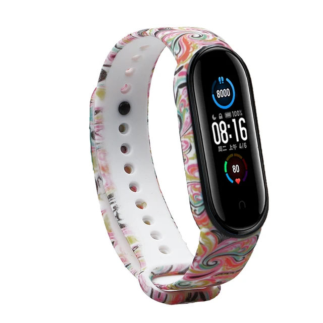 Bracelet for Xiaomi Mi Band 5 Strap Silicone Painting Flowers Belt miband 5 accessories Wrist Strap for Xiaomi Band 6 Face