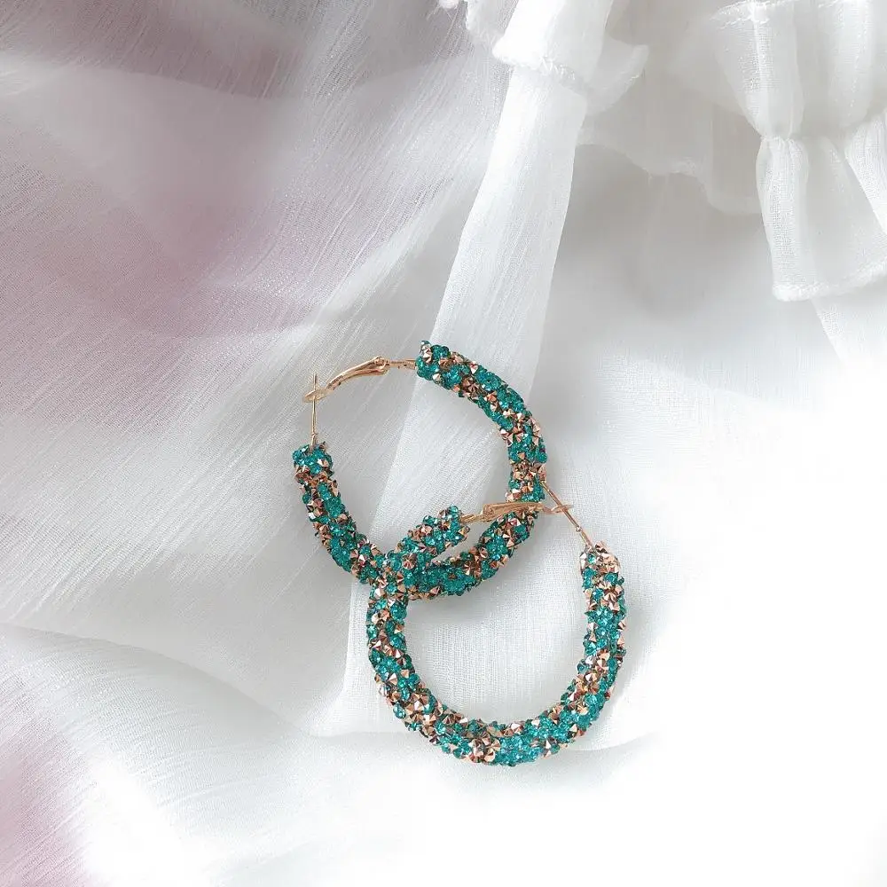 Champagne Blue Дизайн, модный очаровательный австрийский хрусталь, серьги-кольца, геометрические круглые блестящие стразы, большие серьги, ювелирные изделия для женщин - Окраска металла: Champagne Blue