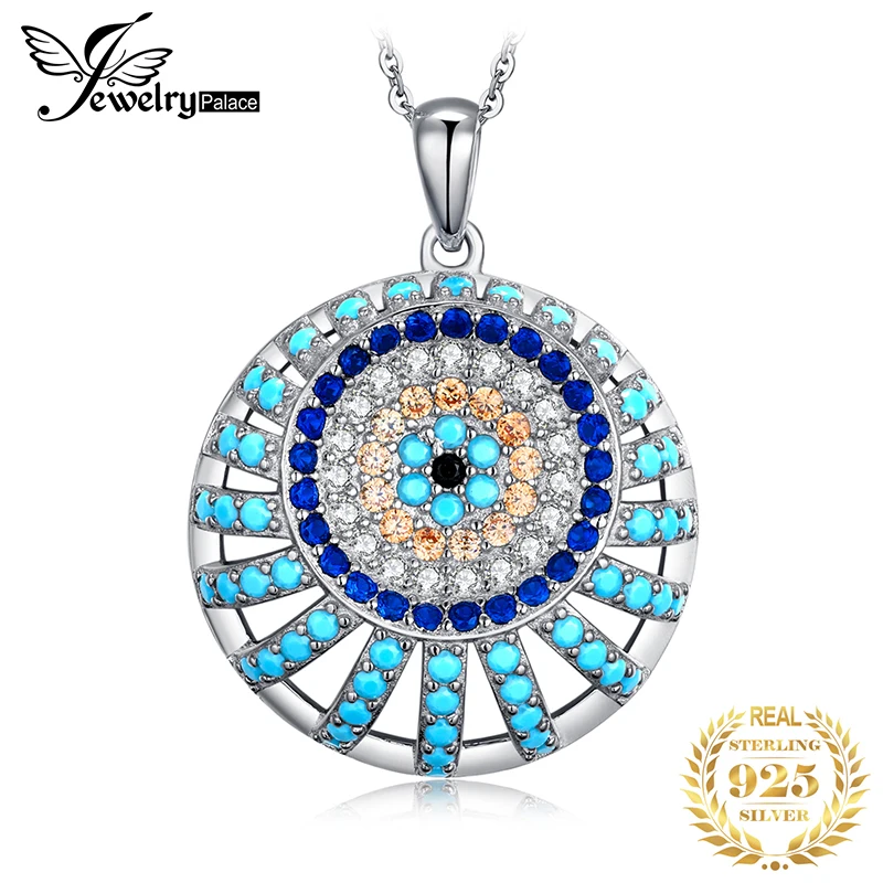 

Jpalace Created Spinel Turquoise Pendant Necklace 925 Sterling Silver Gemstones Choker Statement Necklace Women Without Chain