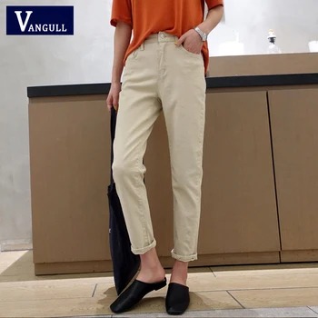 

Vangull 2020 Spring Autumn Women Jeans Casual Loose Korean Style High Waist Ladies Ankle-Length Vintage Denim Straight pants