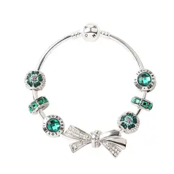 Серебряный циркон браслет с бантом индивидуальный шарм зеленый цветок бисером змеиные кости браслет праздничный подарок