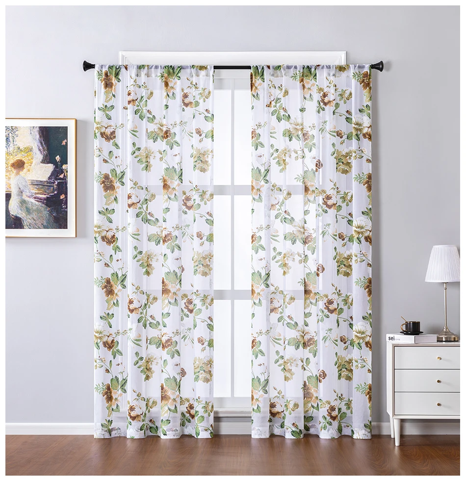 BILEEHOME Tulle Curtains for Living Room Bedroom Mordern Floral Printed Window Treatments Sheer Window Curtain Voile Customized