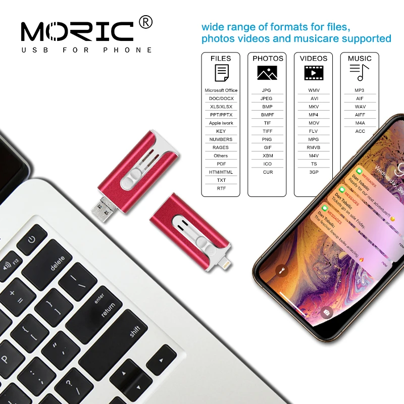 iOS Usb флеш-накопитель для iPhone/iPad/Android Phone 2,0 USB флешка для iPhone6 7 8 X XS XR Флешка 128GB диск на ключ
