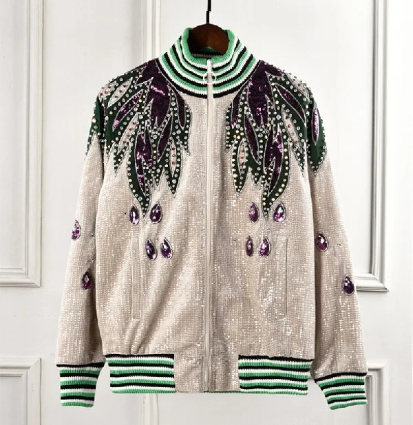 Jacket Зимние роскошные женские куртки с цветочным рисунком из пайеток, пальто, подиум, Алмазный длинный рукав с бисером, Дамское высококачественное пальто, одежда - Цвет: Jacket