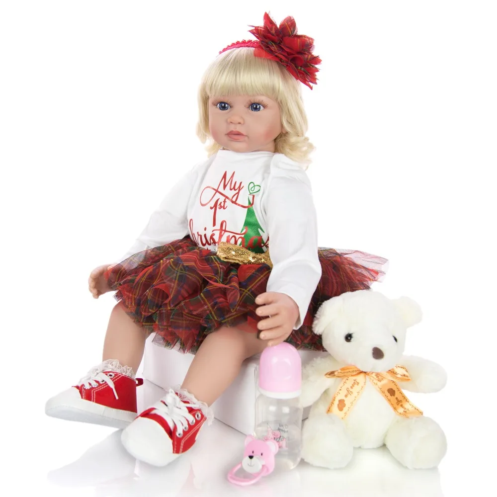 Pretty girl bebe reborn baby, силиконовые виниловые куклы-реборн для малышей, игрушки 24 дюйма, реалистичные вьющиеся светлые волосы, парик, Детская кукла, подарок