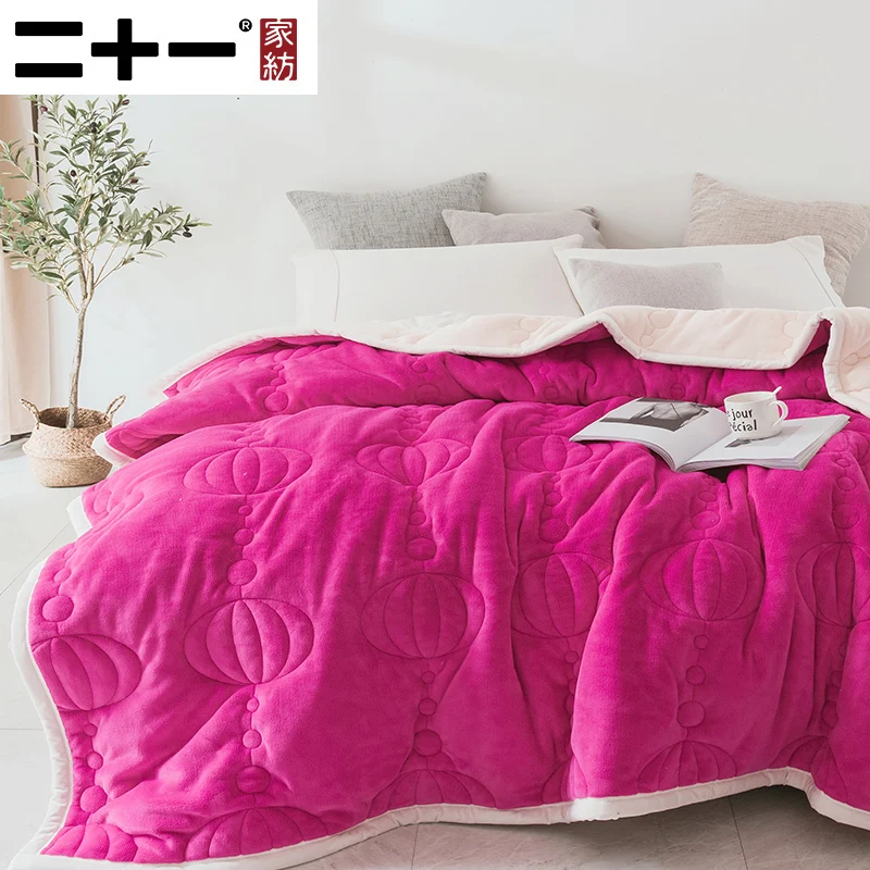 Blanket Quilt Thickening Winter Coupe Cover Carpet 10 Jin Three Layers Mix Quilt With Cotton Wadding Carpet Keep Warm Blanket - Цвет: Warm Winter-Rose