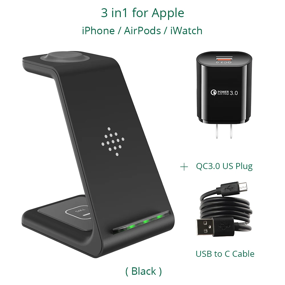 charging stand for phone Bonola Desktop 3 in 1 Wireless Charging Station for iPhone 8 Plus/12/Samsung S20/Note 10 Qi Wireless Charger for Apple/Airpods 3 fast wireless charger Wireless Chargers