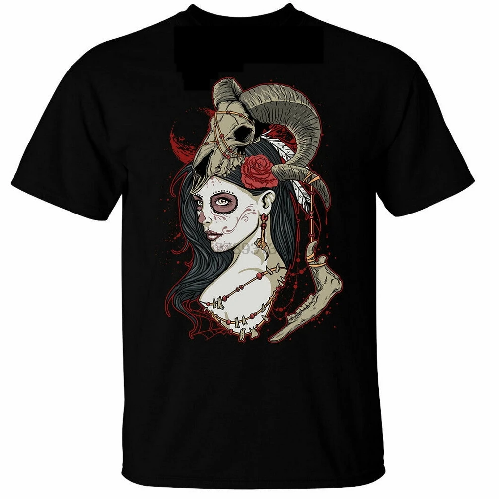 Футболка Dead queen Мужская Tirbal Voodoo Женская Рам череп рога День мертвых хлопок