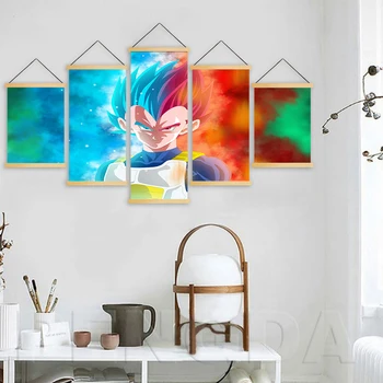 

Home Decor Print Picture Canvas 5 Panel Anime Dragon Ball Goku Poster Wall Art Wooden Scroll Hanging Painting Bedside Background