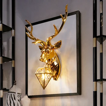 

American deer head wall lamp living room bedroom TV background wall personality creative fashion antler lamp Led Home Luminaire