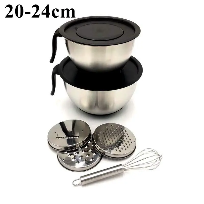 20-24cm Black Set Миска для смешивания из нержавеющей стали, миксер для торта, салата, миски для хранения, Нескользящая силиконовая основа, профессиональные кухонные принадлежности, инструмент для приготовления пищи - Цвет: 20-24cm Black Set