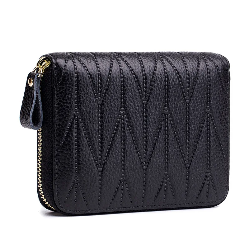 

Real Cowhide Leather Case Girls Coins Purse Portable Young Women Cash Bag Large Capacity Double Organ Big Size RFID Card Holder