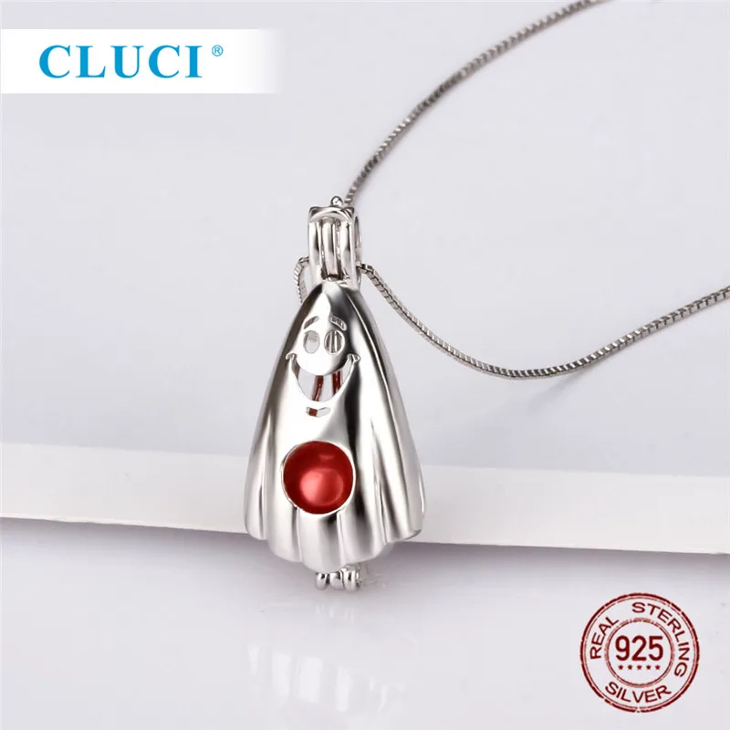 CLUCI 3 шт страшное лицо серебро 925 Хэллоуин тема Подвески кулон для ожерелья ювелирные изделия женщин 925 Серебряный призрак медальон из жемчуга