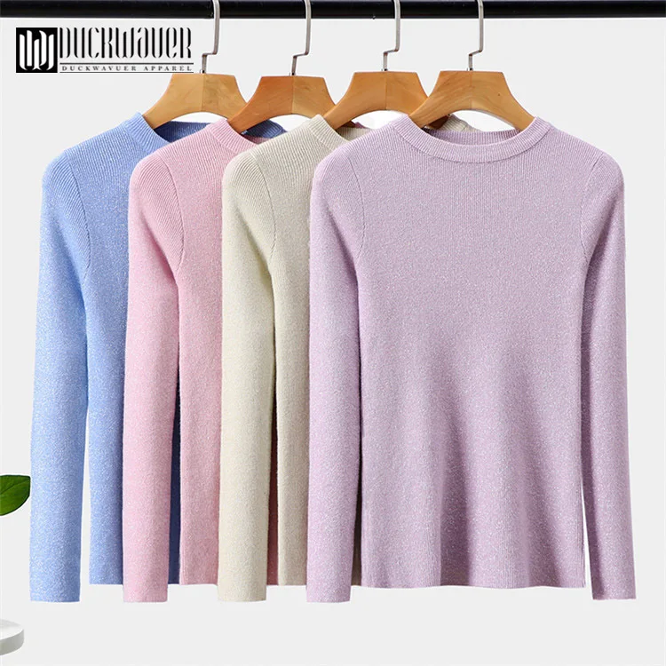 

Duckwaver 2019 Knitted Women o-neck Sweater Pullovers spring Autumn Basic Women Sweaters Pullover Slim Fit Black cheap top