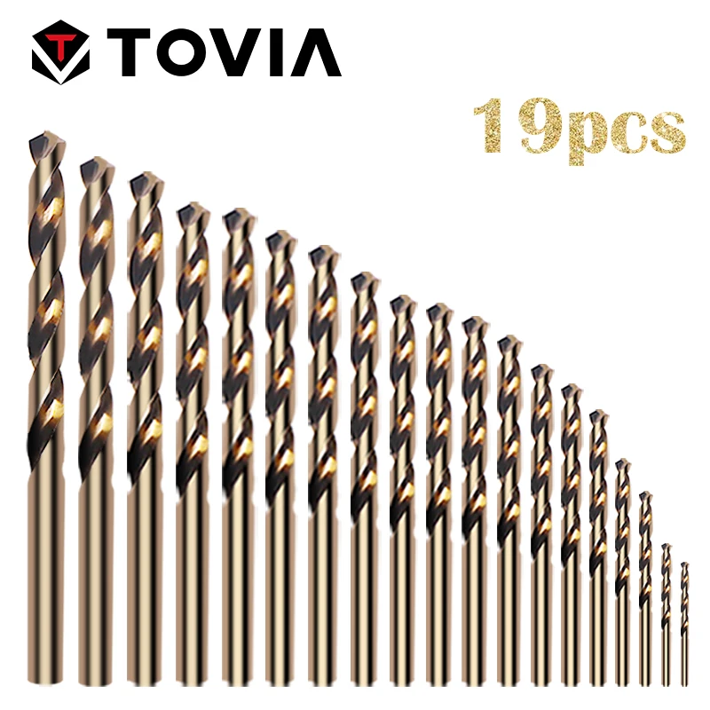 TOVIA 19pcs High Speed Steel Cobalt Drill Bit Set 1.0-10mm M35 Metal Drill Bit Set