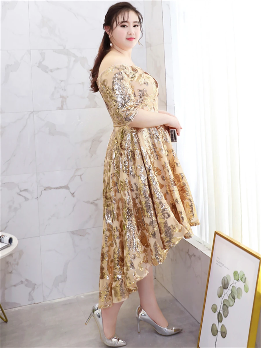 Vestidos De Gala Бальные платья T304 золотые блестки размера плюс, женские вечерние платья для выпускного вечера с коротким передом и длинной спинкой