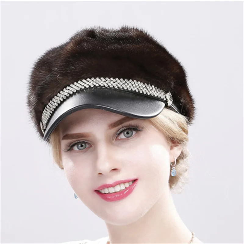 

Fashion New Hot Factory Direct Wholesale Large Models Hats Fur Caps With Diamonds Female Winter Warm Fur Hat Multicolor.