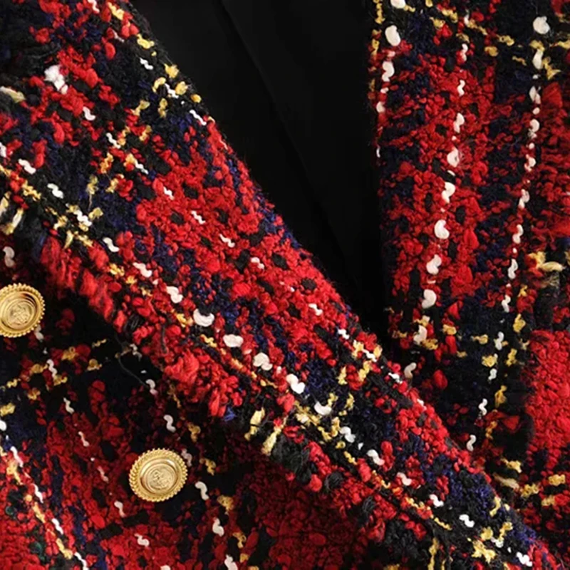 Tweed women red plaid blazers 2021winter fashion women vintage
