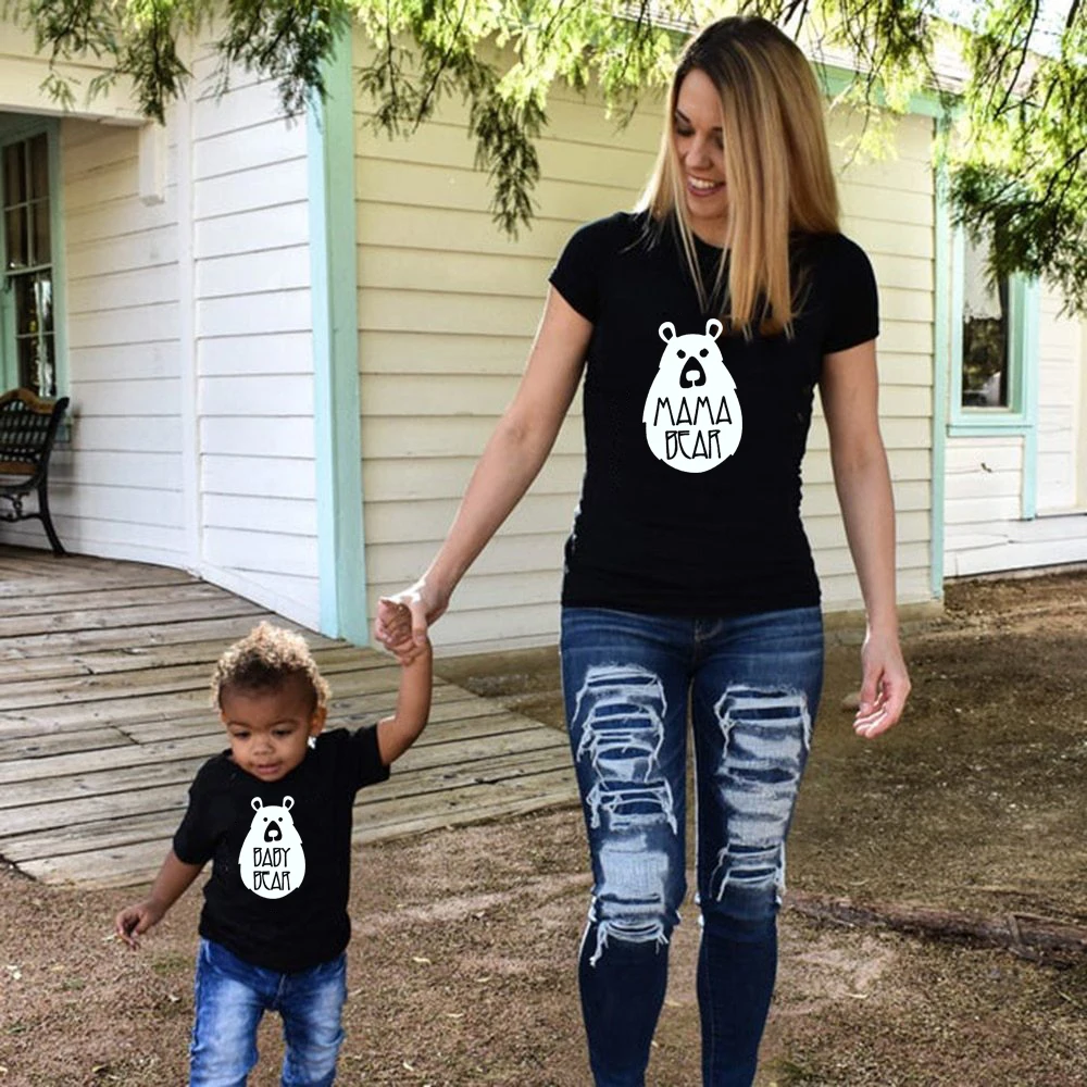 Best Price T-Shirt Outfit Family Matching Mommy Mama Bear Baby Son Me Fashion And Summer Short Bear-Set OMZmYdBkg