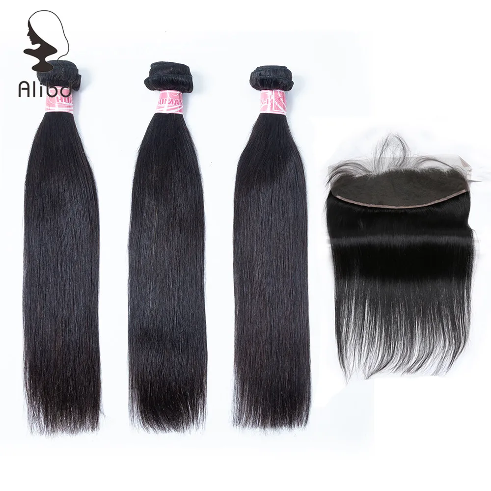 

Alibd Malaysian Straight Human Hair Bundles with Lace Frontal Closure Remy Hair 13X4 Lace Frontal with Hair Bundles