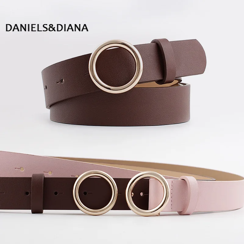 

90-110x3.3cm Women's Belts Fashion Lady Design Gold Metal Round Buckle Belt Black Silver Strap Waist Belt For Women Jeans Cintos
