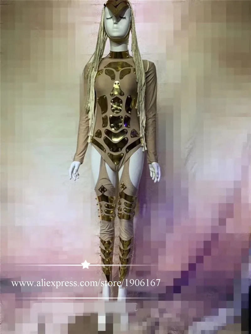 Nightclub bar female singer dance team for a show party mirror one-piece suit costume0