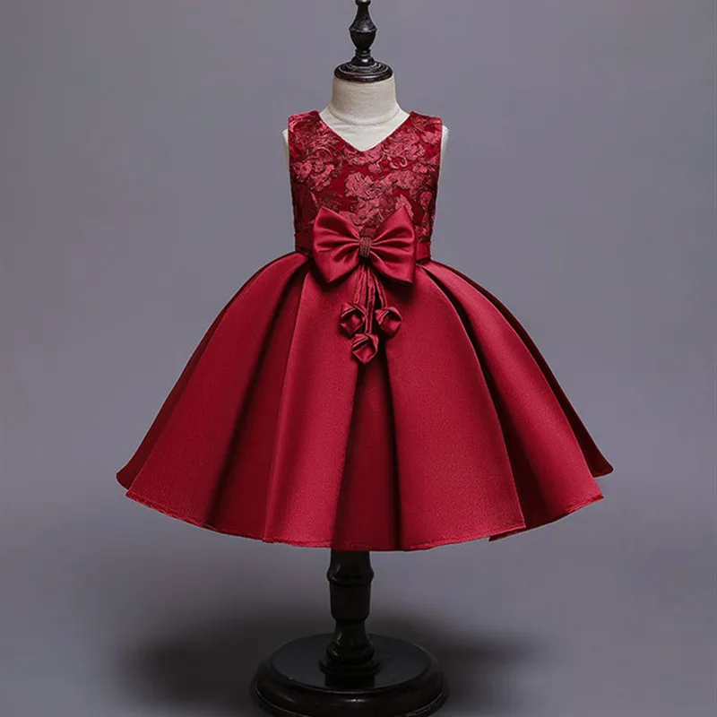 Elegant Embroider Satin Beaded Bow Show Tutu Girl Dress Princess Performance Party Piano Evening for Girls Costume K1-1765 | Детская