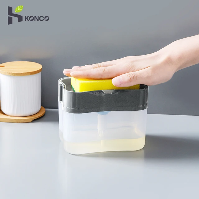 Kitchen Cleaning Liquid Dispenser Manual Push Type Box Dish Soap Container  with Sponge Holder Home Washing Liquid Storage Tools - AliExpress