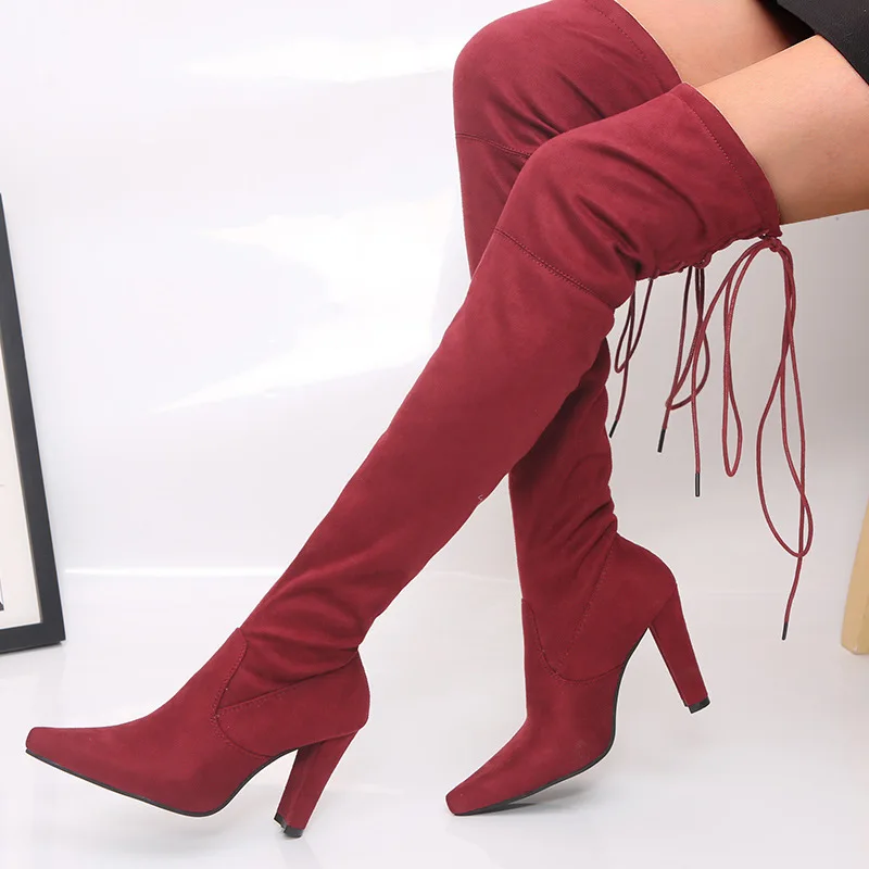 Женские облегающие высокие сапоги; пикантные эластичные сапоги выше колена на тонком высоком каблуке; женские сапоги с высоким подъемом; женская обувь