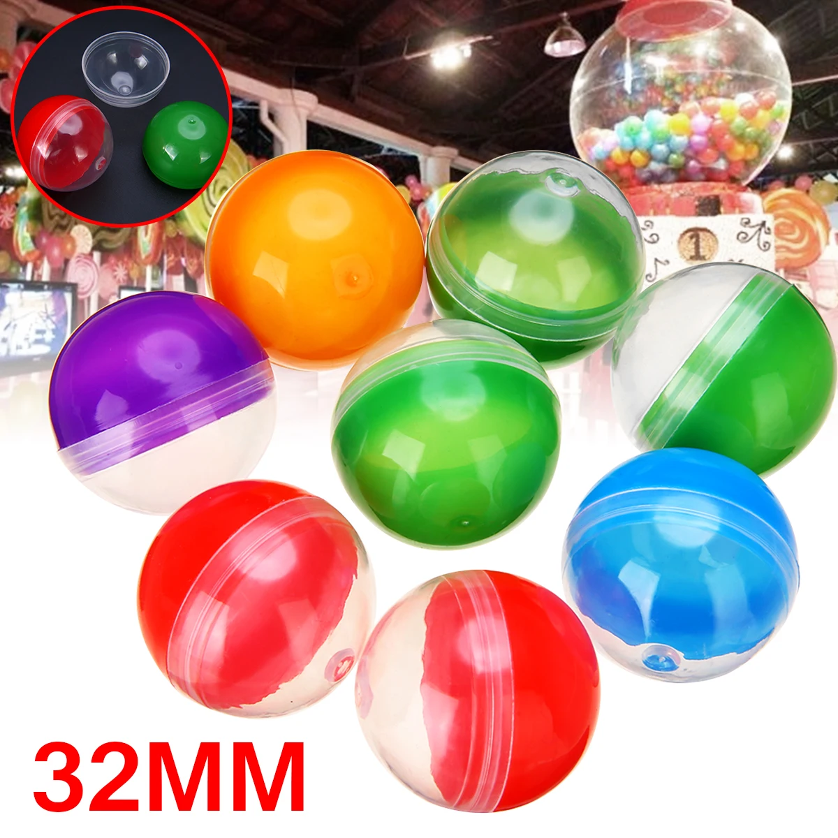 10Pc Mix-Colored Vending Toy Capsules Vending Machine Empty Round Toy Capsules Colorful 1.2in 32mm Diameter For Event Party Gift