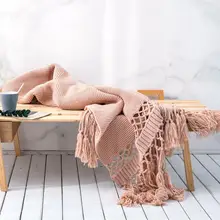 Вязаное декоративное покрывало с кисточкой для офиса, дорожный плед для дивана для детей и взрослых, зимнее покрывало