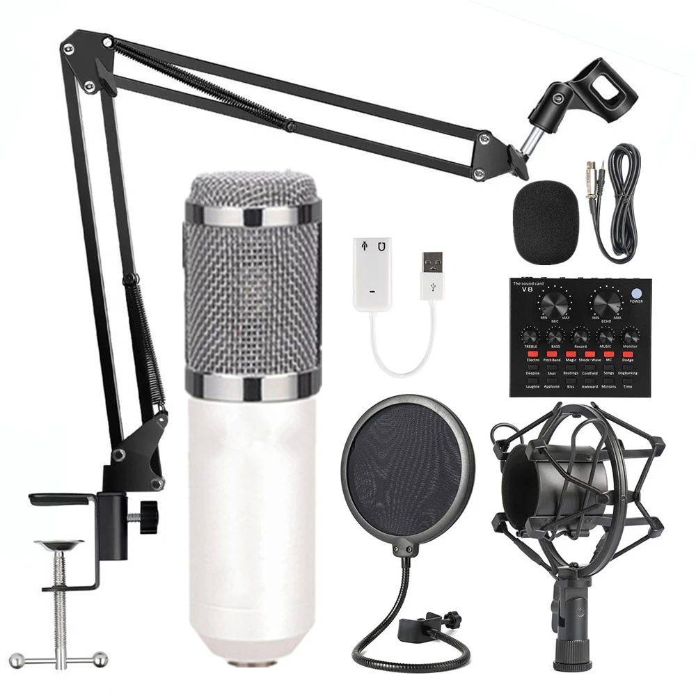 White Package 2 V8 Микрофон для караоке BM 800, Студийный конденсаторный микрофон mikrofon, микрофон bm800 для KTV, радио, пение, запись, компьютер, BM-800 - Цвет: White Package 2 V8