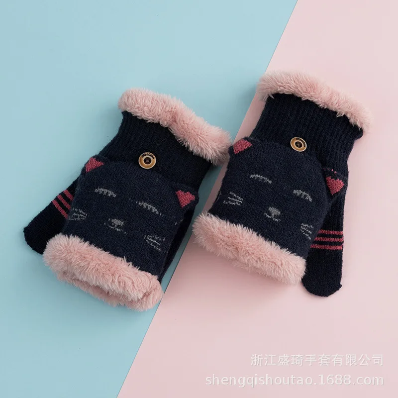 Women's Winter Gloves Without Fingers Knitting Wool Warm Mittens Fingerless Cartoon Gloves ZX64-85