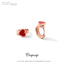 Yhpup, красное сердце, крошечные серьги-кольца, милое романтичное розовое золото, нержавеющая сталь, акрил, металл, ювелирные изделия, подарок на день рождения, Рождество