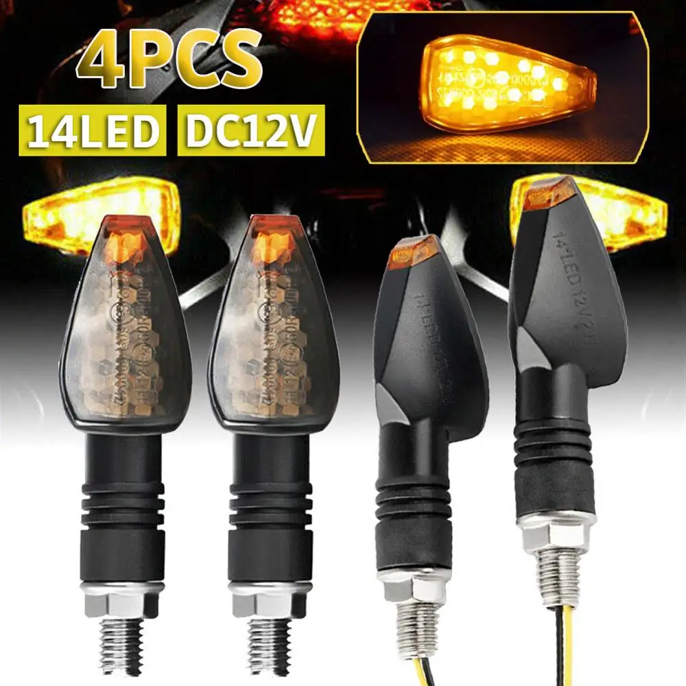 

4Pcs 12V Motorcycle 14LED/6LED Turn Signals Light Flowing Blinker Flashing Indicator Tail Stop Signal for Honda/Kawasak