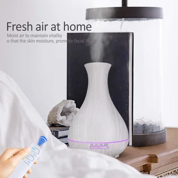 

550ml Flat top vase Humidifier remote control aroma diffuser white wood grain the vase air humidifier 7 colorsTimed LED