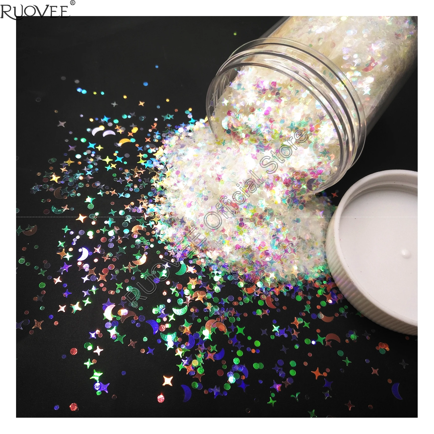 

Mix Size Moon Stars White with Colorful Light Tints Shining Nail Glitter Shape for Glitter Christmas Craft Makeup Art Decoration