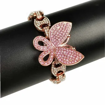 

Hip Hop Bling Iced Out Coffe Bean Link Chain Bracelet Men Women pig snout Stone Butterfly Charm Chain 8 Shape Bracelets 12mm