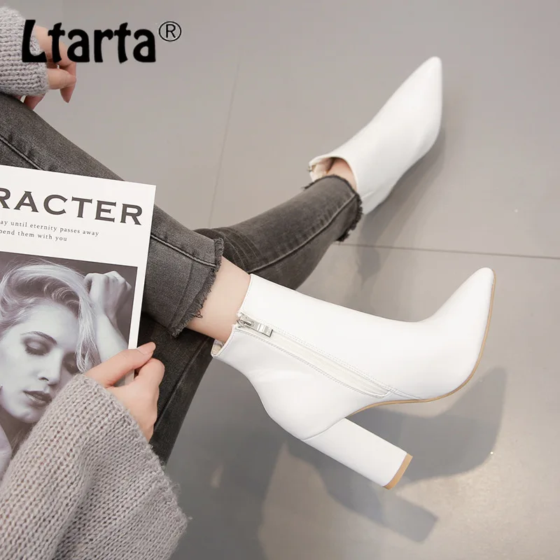 Womens Boots Mid-Calf High-Heels White Ladies Autumn Fashion LTARTA for ZL-QS048