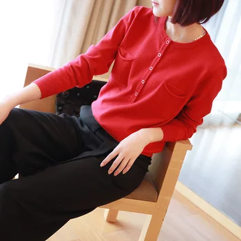 

Short Pullover women's new temperament versatile top in autumn 2019 Korean long sleeve solid color knitting bottoming shirt