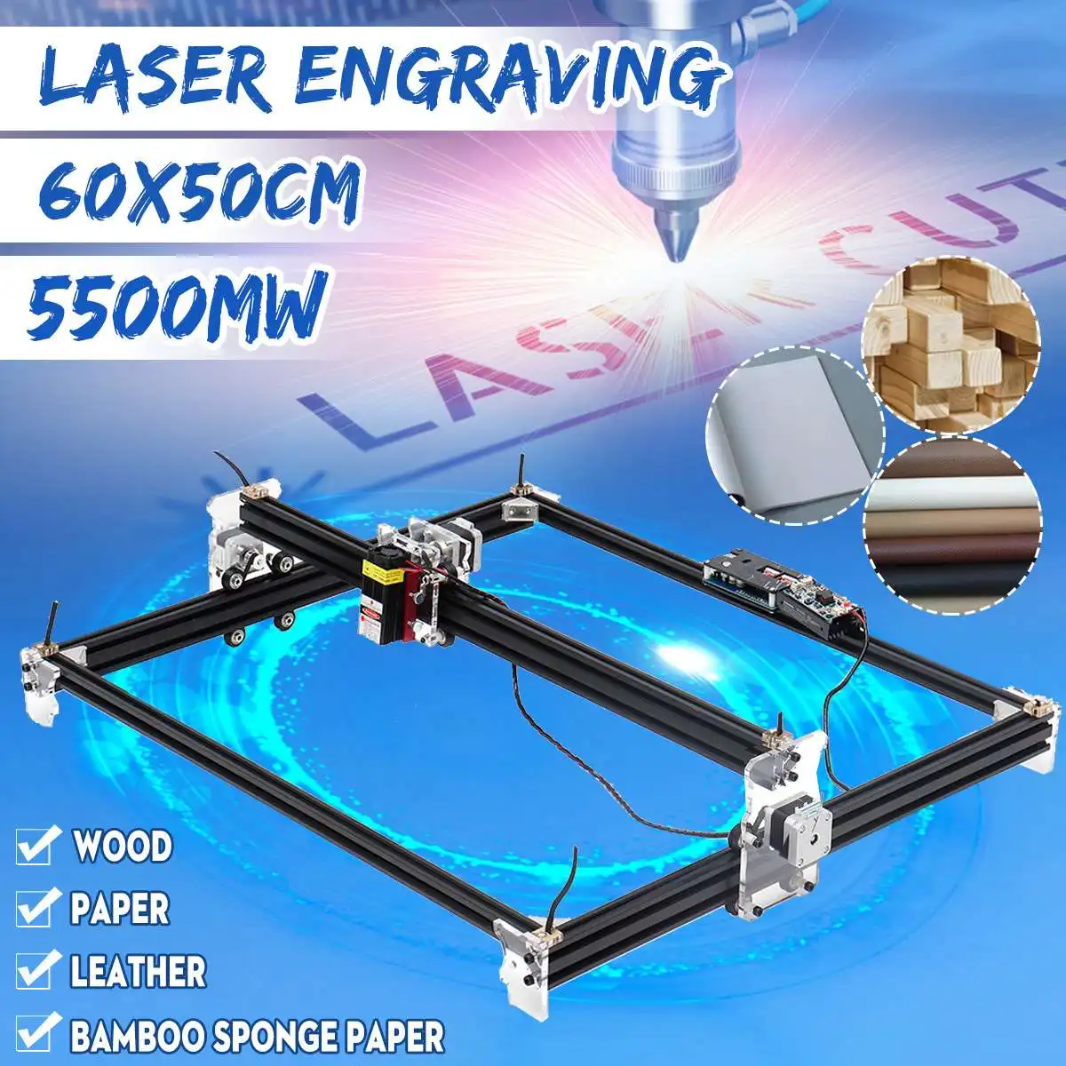 

12V Mini 5500mW 65*55cm Blue CNC Laser Engraving Machine 2Axis DIY Home Engraver Desktop Wood Router/Cutter/Printer Machine Tool