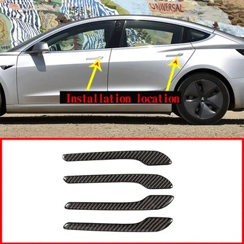

4pcs Soft Carbon Fiber Car Door Outside Handle Decorative Sticker For Tesla Model 3 Car Accessories